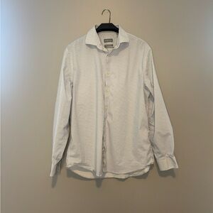 Michael Kors Men’s Button-Up Shirt | White with Micro Print | Long Sleeve